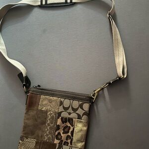 Coach Patchwork Crossbody Bag in Brown and Beige with Leopard Accent